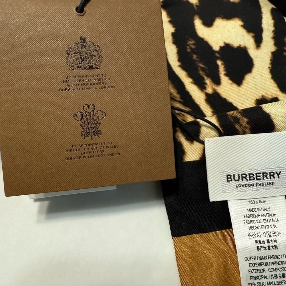 NWT Burberry London Reversible Silk Animal Print Long Bandeau Scarf